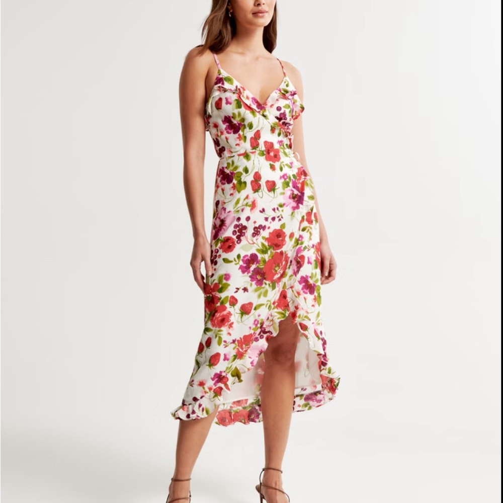 Abercrombie & Fitch High Low Floral Dress - Red and Pink